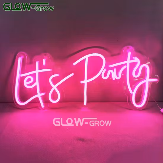 CE RoHS Let's Party Lettere in silicone RGB LED Insegne luminose al neon con alimentatore 12V per la festa di compleanno Addio al nubilato Decorazione della casa di nozze